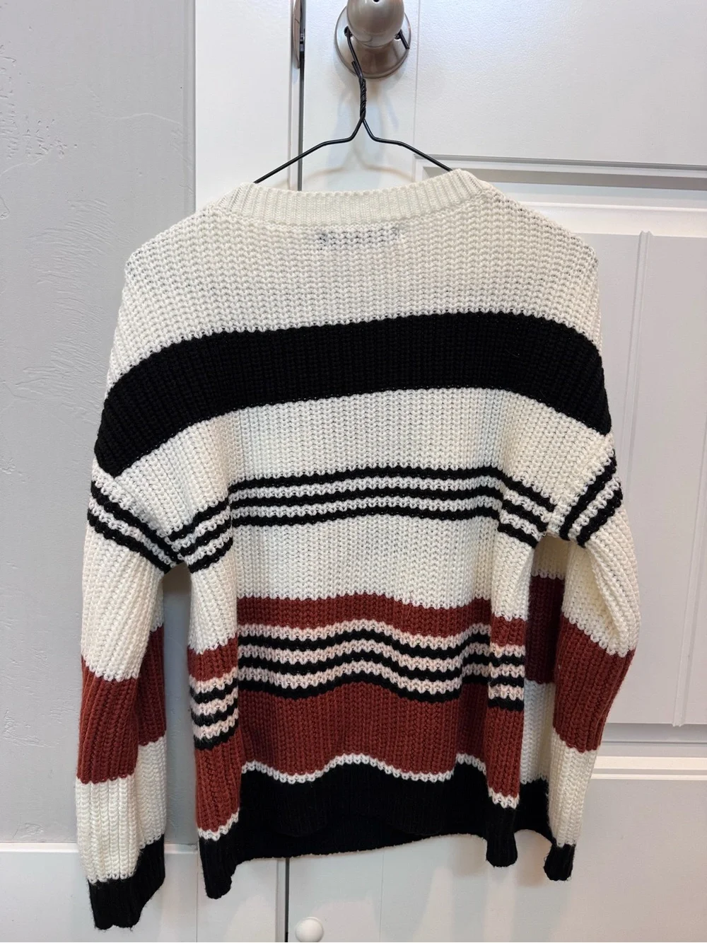 Zesica Cream, Black & Rust Striped Knit Sweater